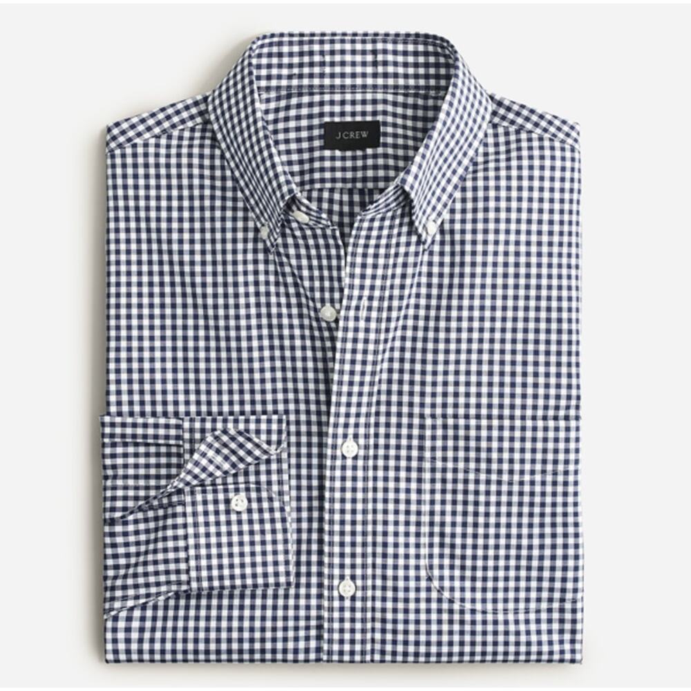 J.Crew Slim Bowery Wrinkle-Free Stretch Cotton Shirt Mens XS Blue White Gingham